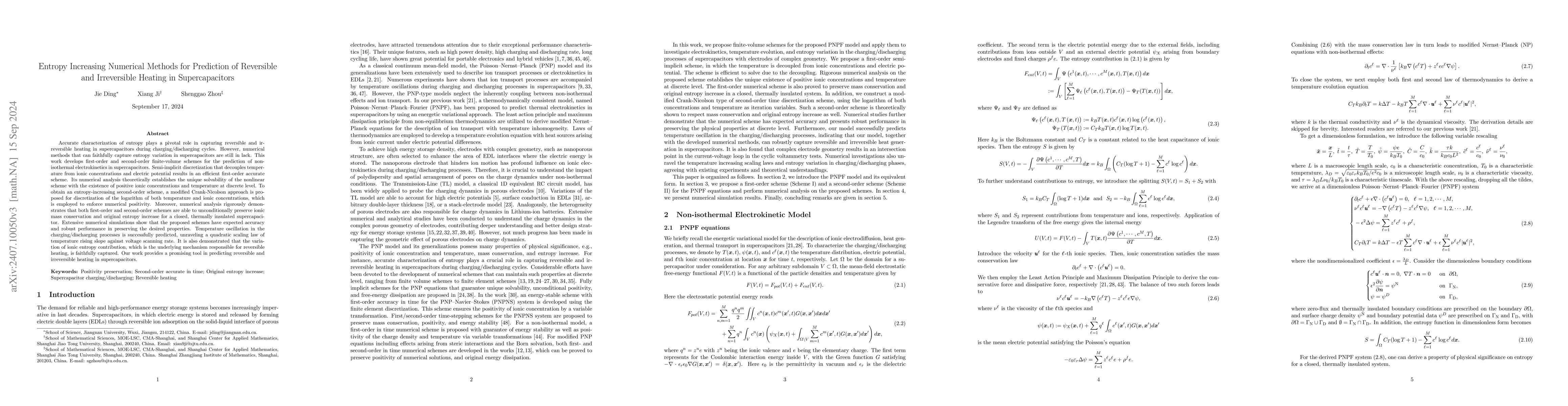 Thumbnail for Entropy Increasing Numerical Methods for Prediction of Reversible and
  Irreversible Heating in Supercapacitors