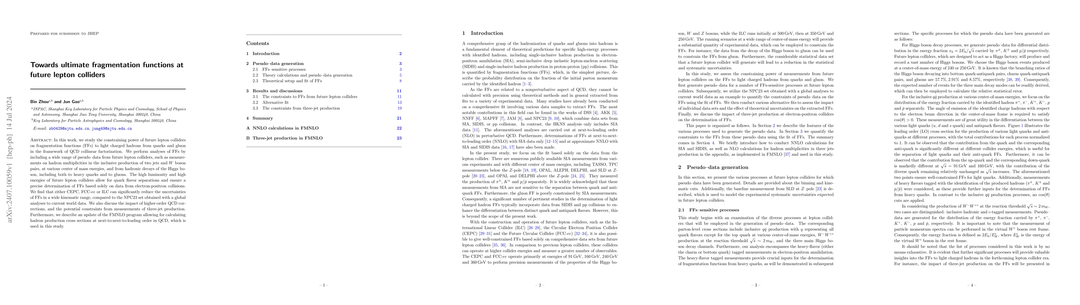 Thumbnail for Towards ultimate fragmentation functions at future lepton colliders