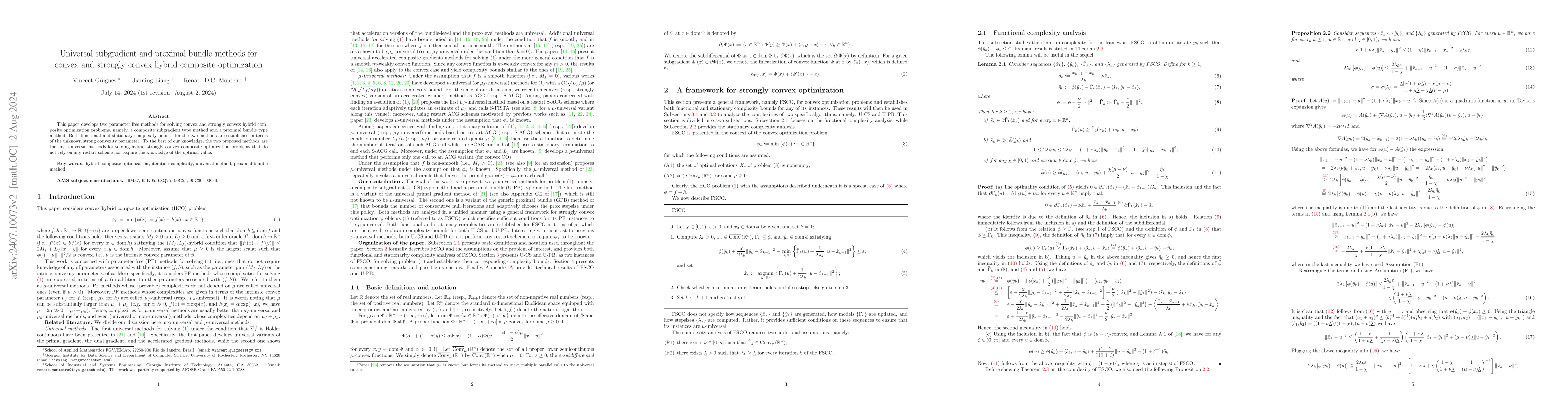 Thumbnail for Universal subgradient and proximal bundle methods for convex and
  strongly convex hybrid composite optimization