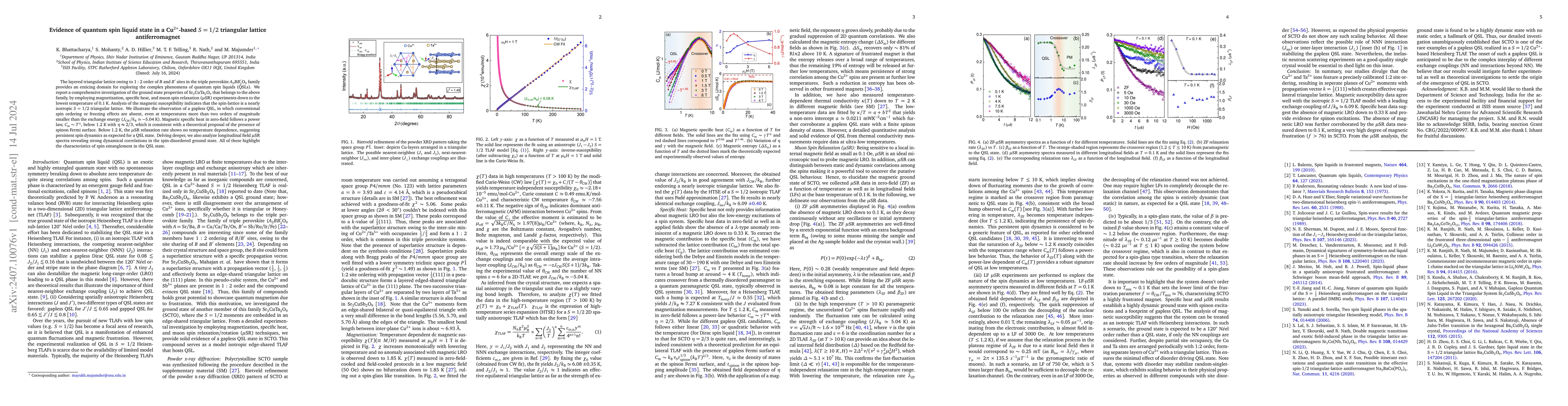 Thumbnail for Evidence of quantum spin liquid state in a Cu$^{2+}$-based $S = 1/2$
  triangular lattice antiferromagnet
