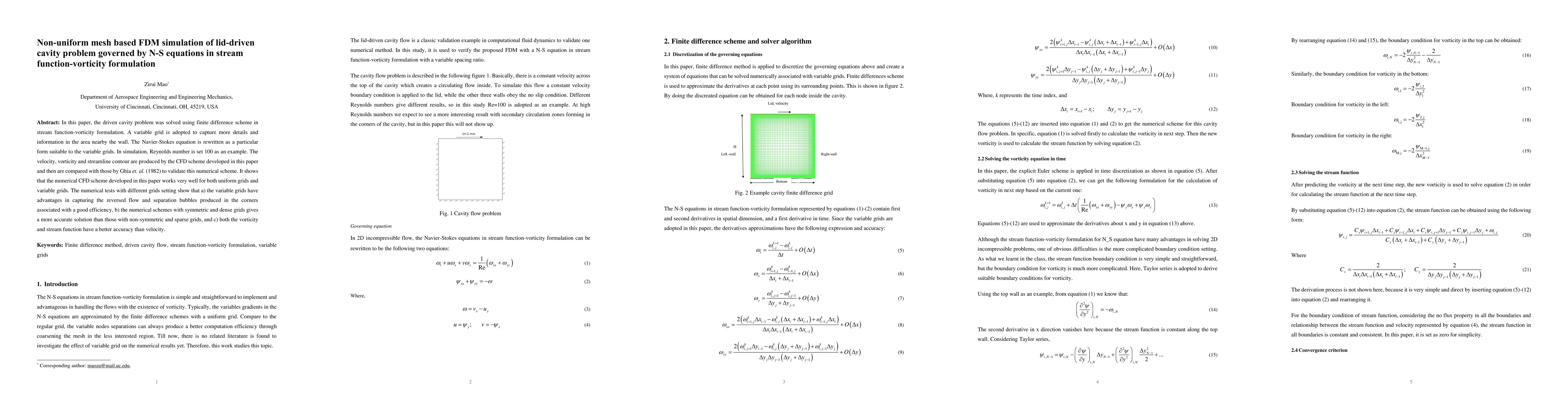 Thumbnail for Non-uniform mesh based FDM simulation of lid-driven cavity problem
  governed by N-S equations in stream function-vorticity formulation
