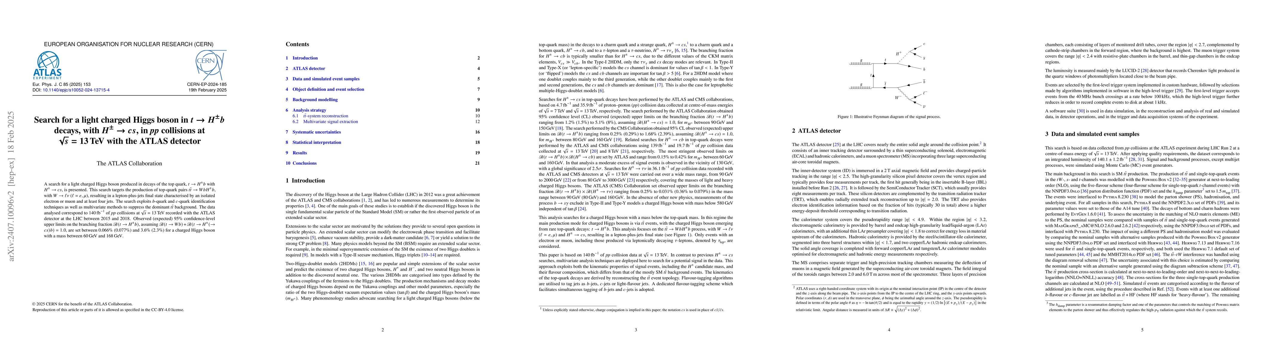 Thumbnail for Search for a light charged Higgs boson in $t \to H^\pm b$ decays, with
  $H^\pm \to cs$, in $pp$ collisions at $\sqrt{s}=13$ TeV with the ATLAS
  detector
