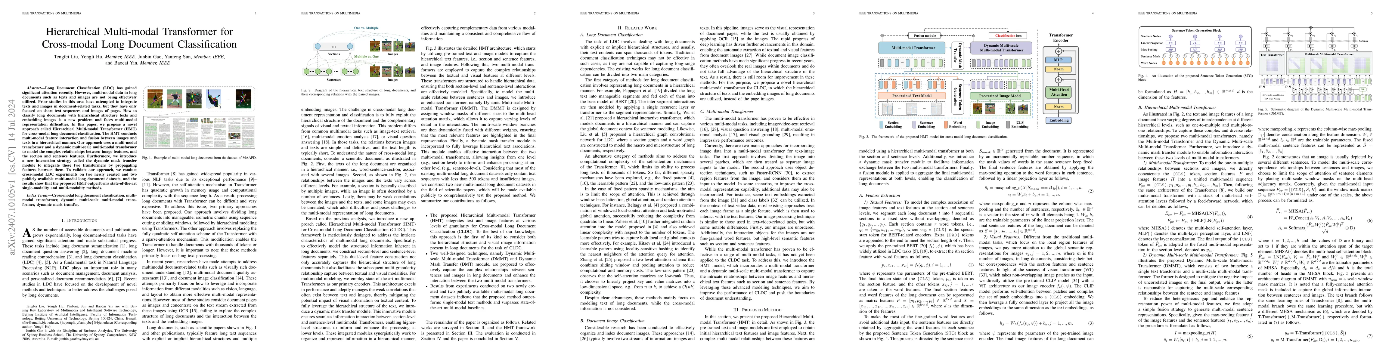 Thumbnail for Hierarchical Multi-modal Transformer for Cross-modal Long Document
  Classification