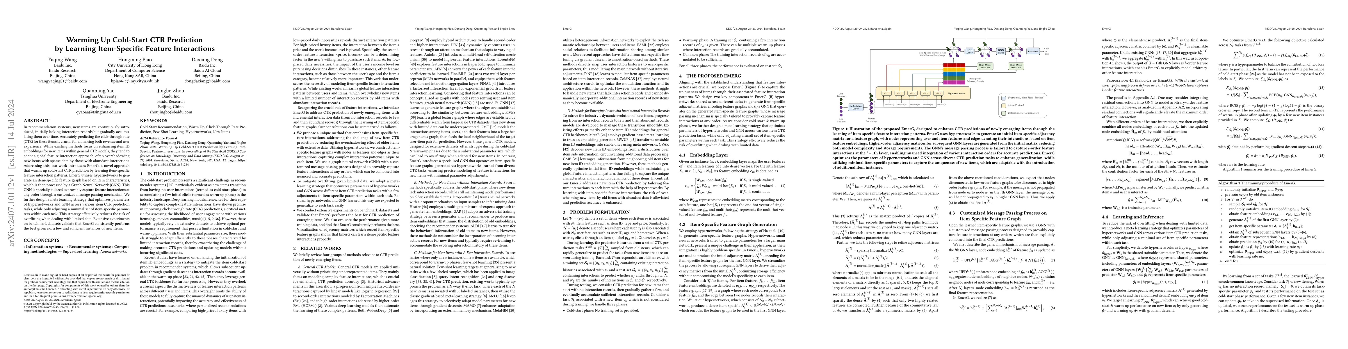 Thumbnail for Warming Up Cold-Start CTR Prediction by Learning Item-Specific Feature
  Interactions