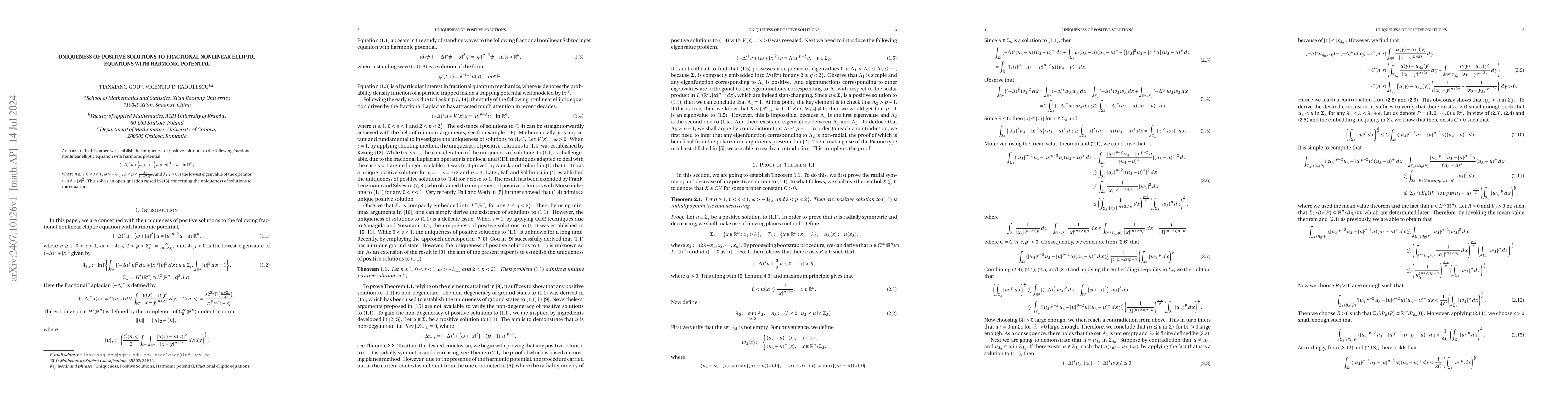 Thumbnail for Uniqueness of positive solutions to fractional nonlinear elliptic
  equations with harmonic potential