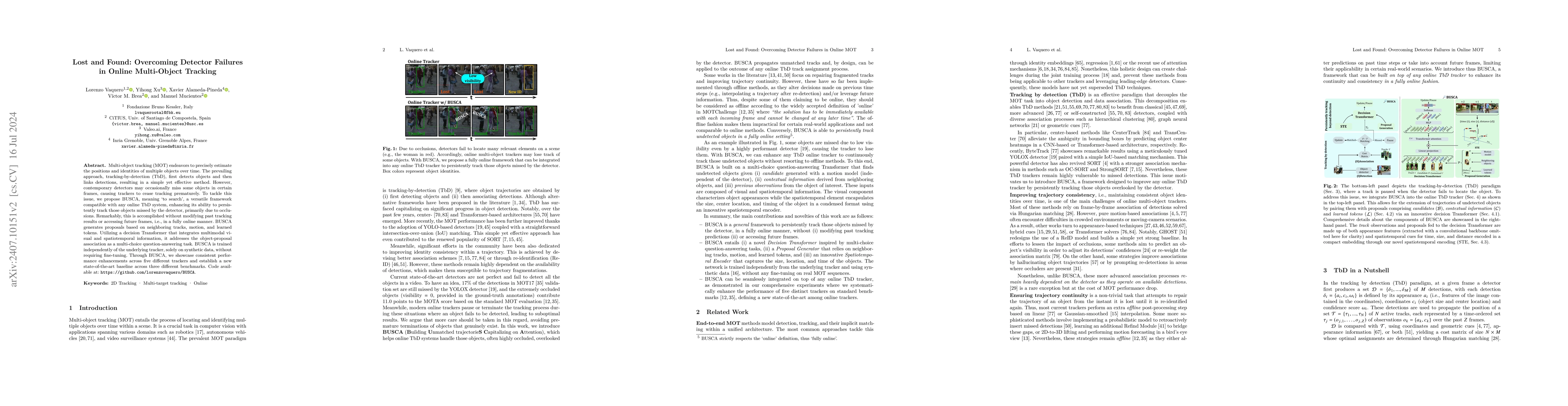 Thumbnail for Lost and Found: Overcoming Detector Failures in Online Multi-Object
  Tracking