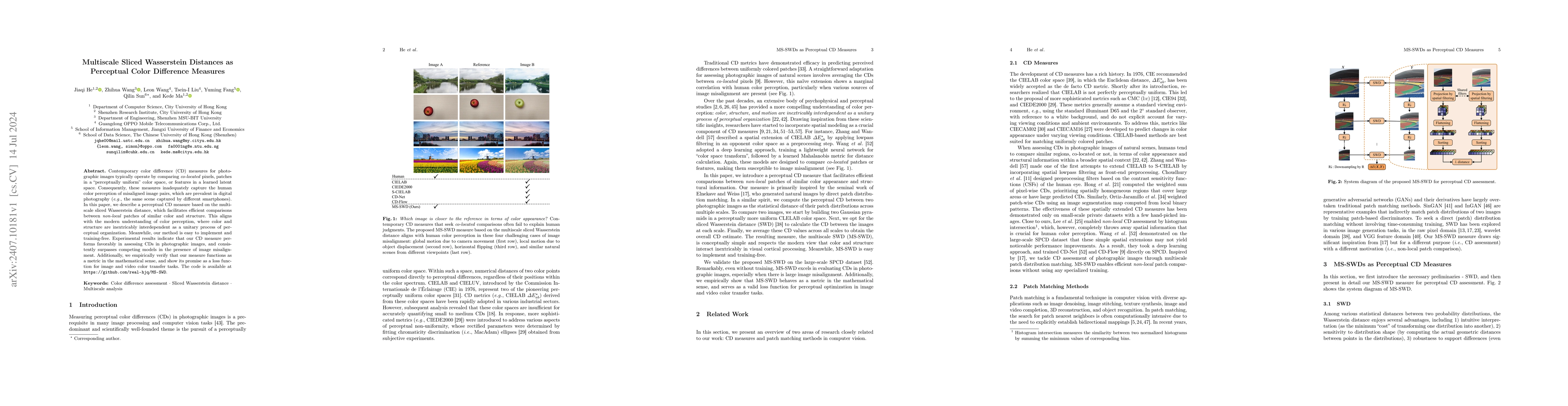 Thumbnail for Multiscale Sliced Wasserstein Distances as Perceptual Color Difference
  Measures