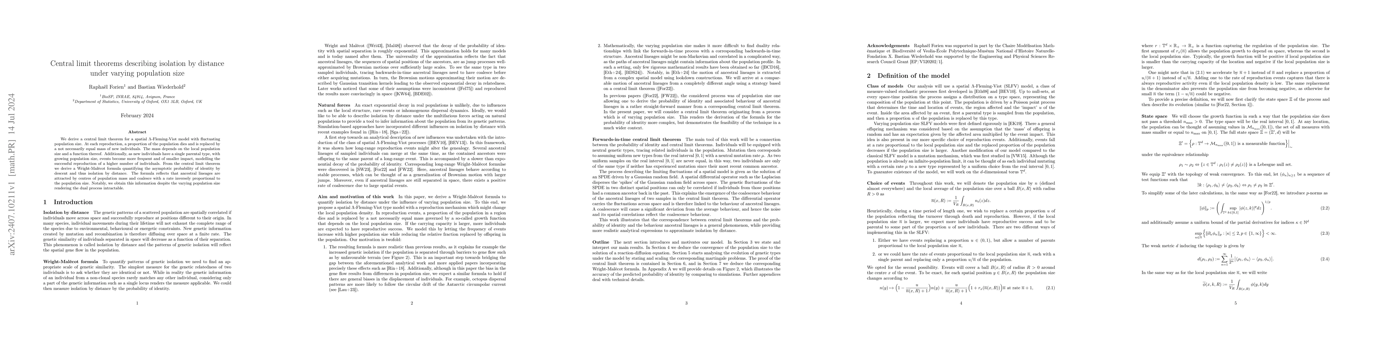 Thumbnail for Central limit theorems describing isolation by distance under varying
  population size