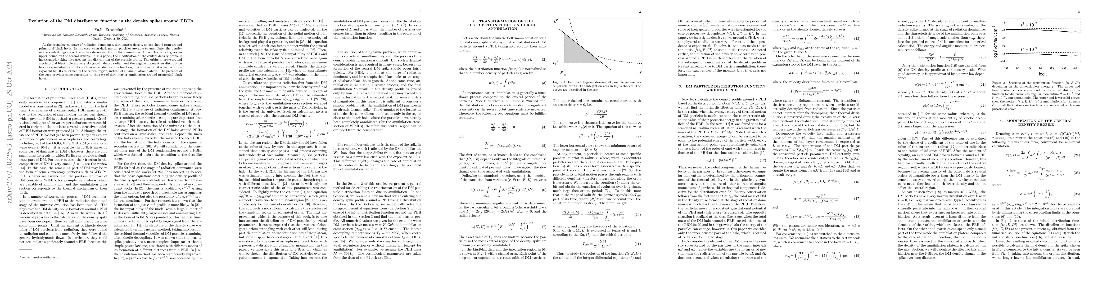 Thumbnail for Evolution of the DM distribution function in the density spikes around
  PBHs