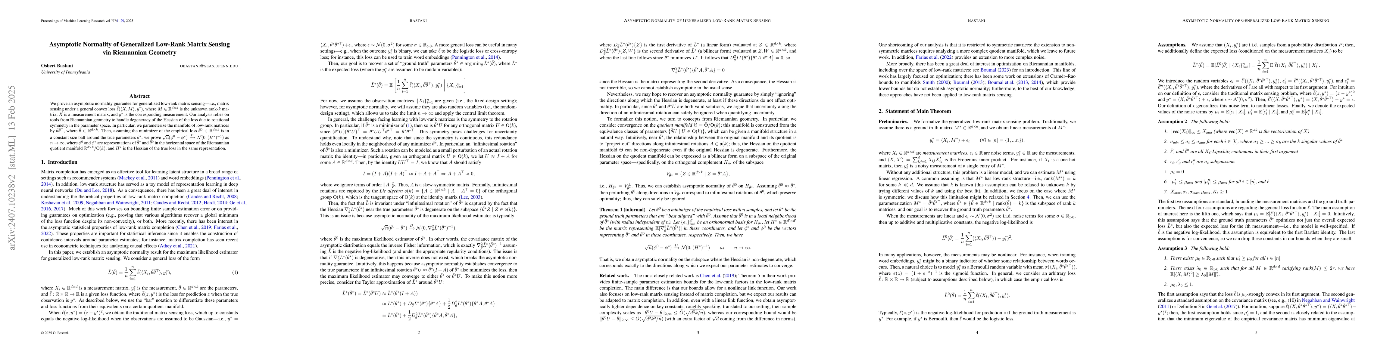 Thumbnail for Parameter Estimation for Generalized Low-Rank Matrix Sensing by Learning
  on Riemannian Manifolds