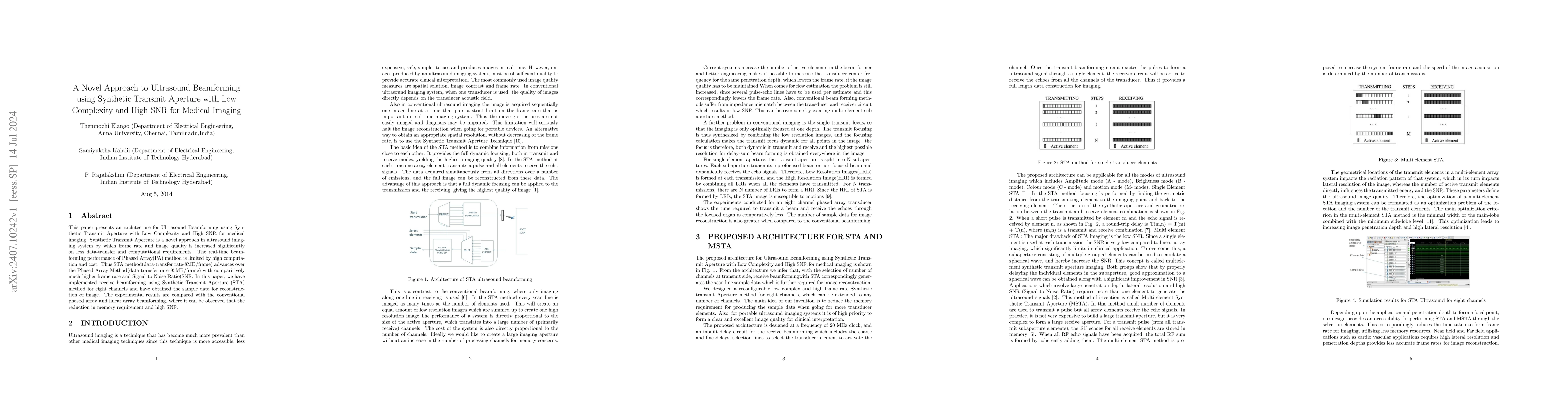 Thumbnail for A Novel Approach to Ultrasound Beamforming using Synthetic Transmit
  Aperture with Low Complexity and High SNR for Medical Imaging