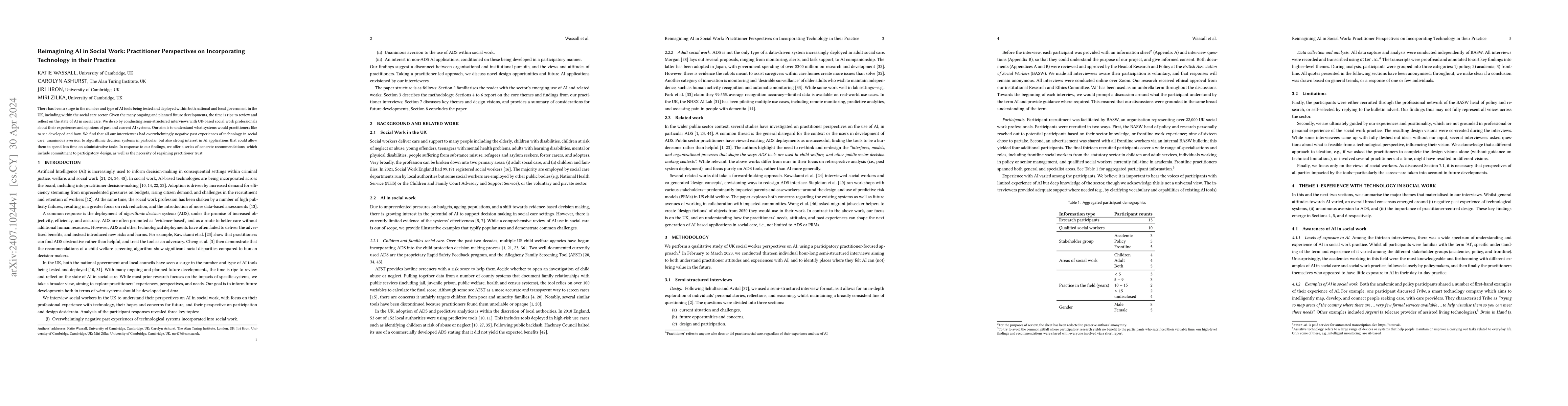 Thumbnail for Reimagining AI in Social Work: Practitioner Perspectives on
  Incorporating Technology in their Practice