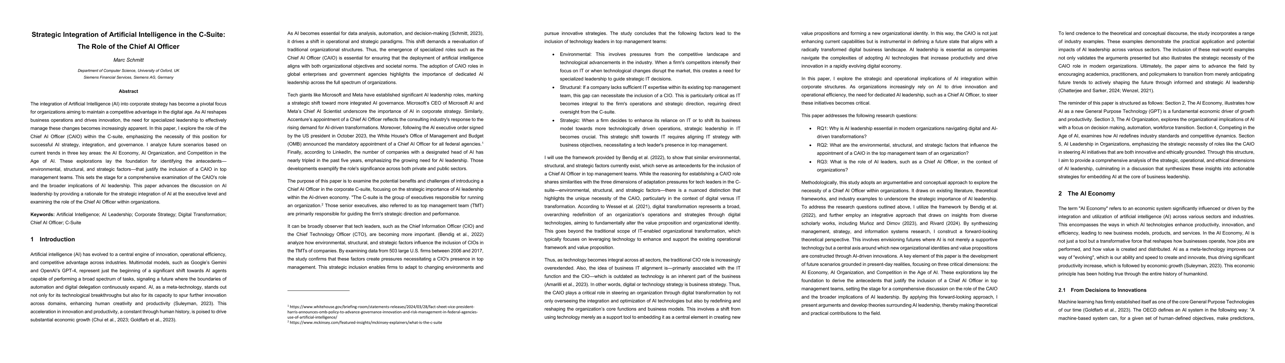 Thumbnail for Strategic Integration of Artificial Intelligence in the C-Suite: The
  Role of the Chief AI Officer