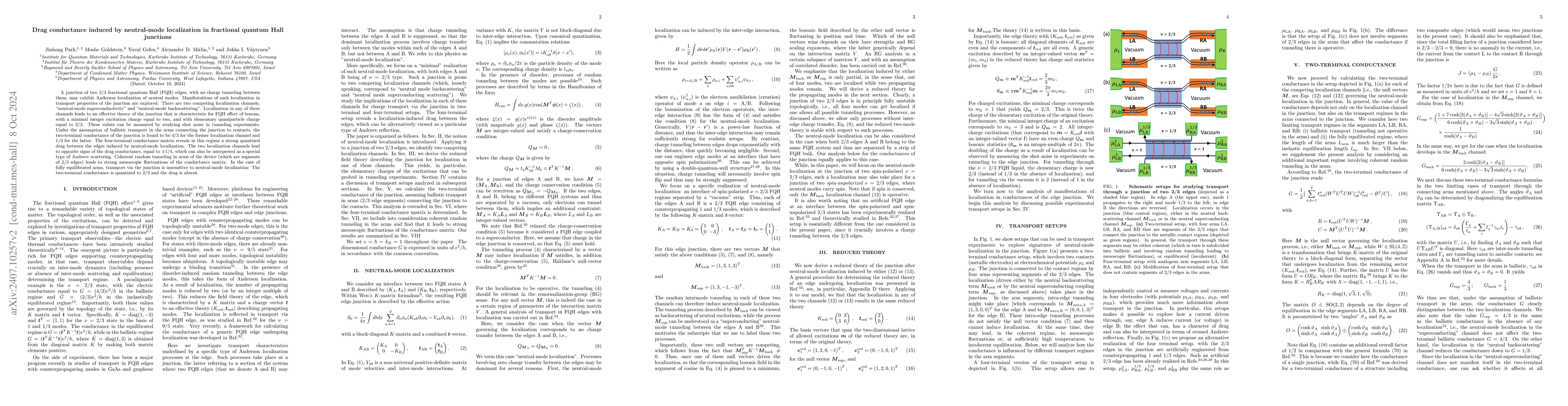 Thumbnail for Drag conductance induced by neutral-mode localization in fractional
  quantum Hall junctions