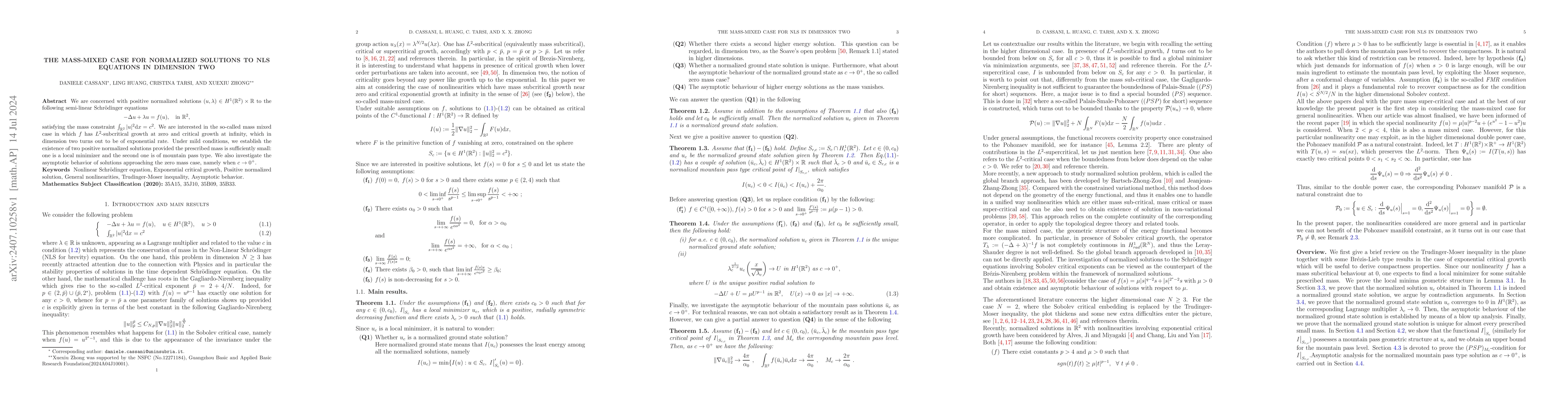 Thumbnail for The mass-mixed case for normalized solutions to NLS equations in
  dimension two