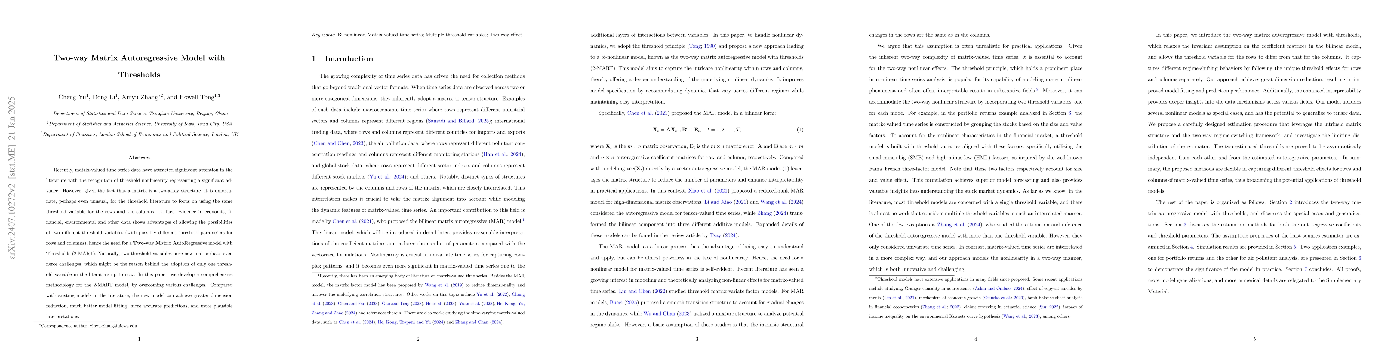 Thumbnail for Two-way Threshold Matrix Autoregression