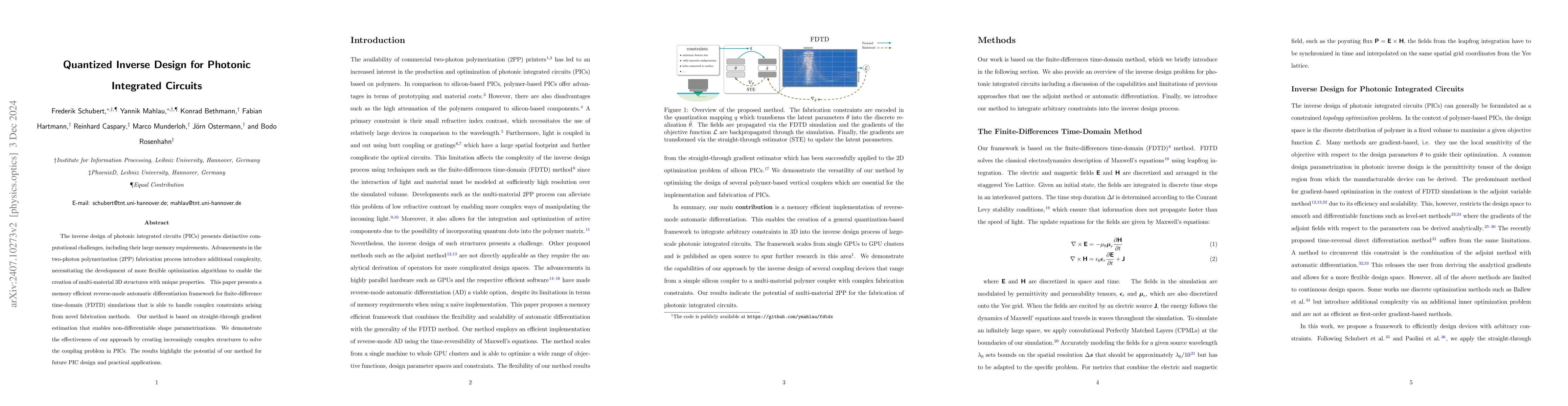 Thumbnail for Quantized Inverse Design for Photonic Integrated Circuits