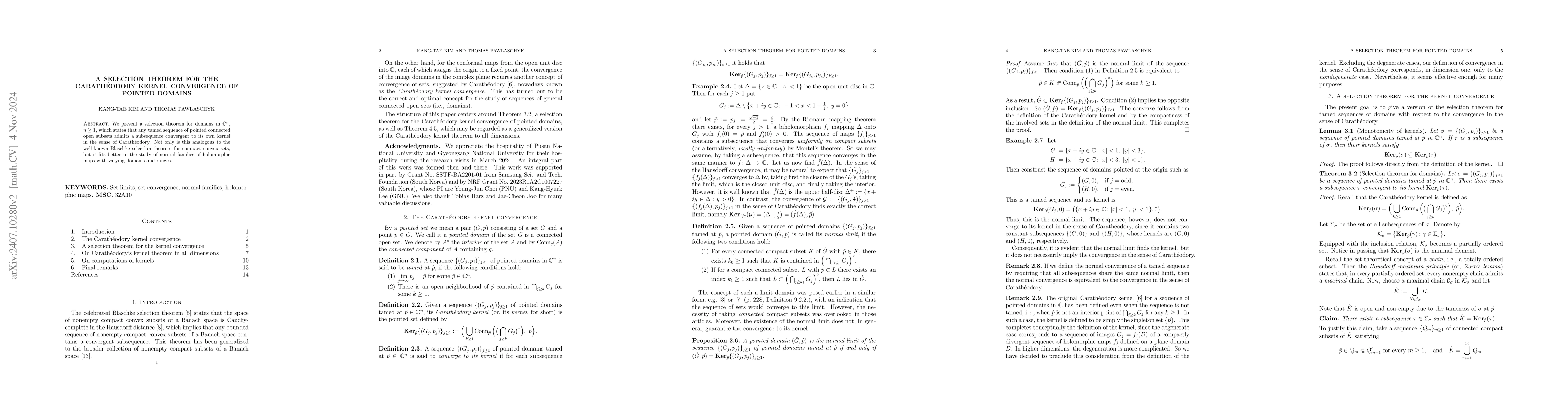 Thumbnail for A Selection Theorem for the Carathéodory Kernel Convergence of Pointed
  Domains