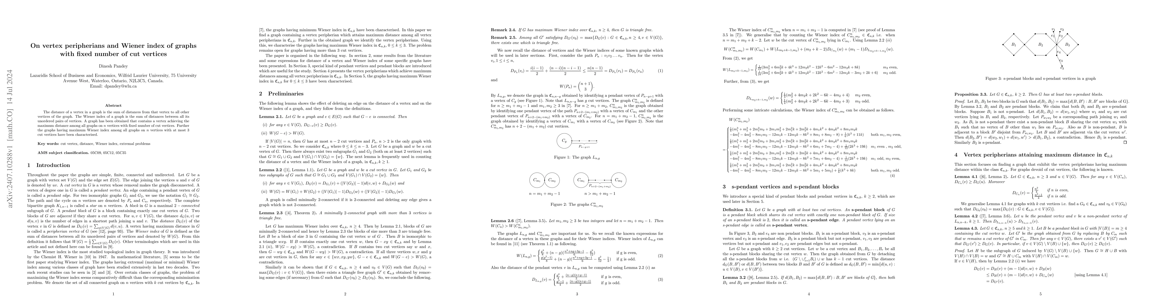Thumbnail for On vertex peripherians and Wiener index of graphs with fixed number of
  cut vertices