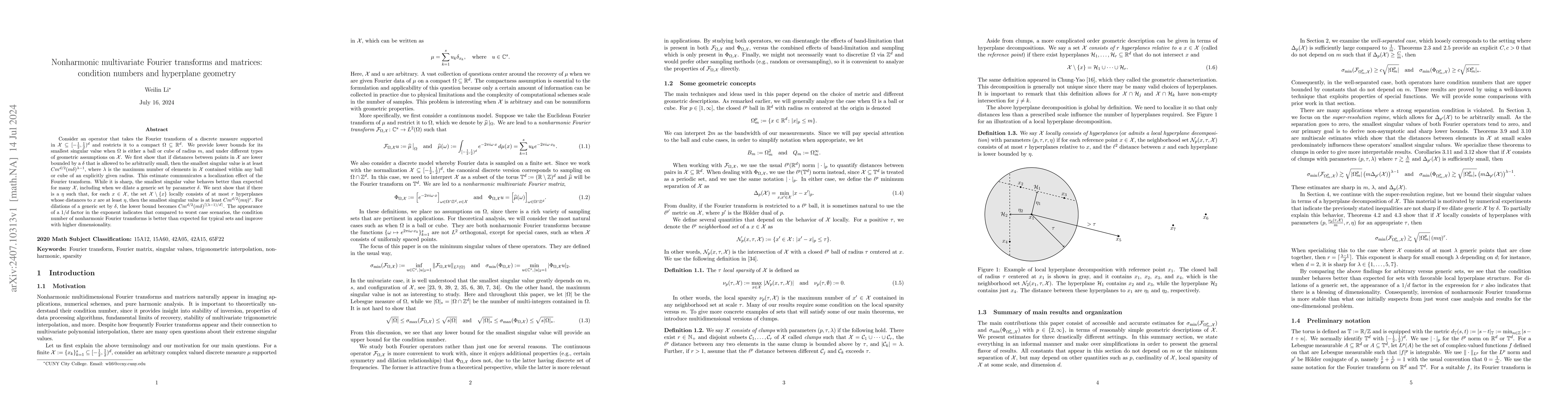 Thumbnail for Nonharmonic multivariate Fourier transforms and matrices: condition
  numbers and hyperplane geometry
