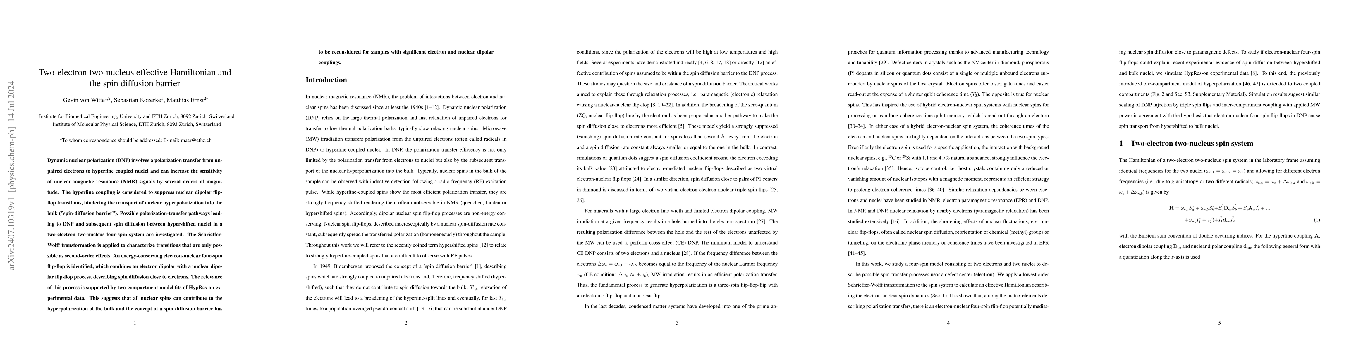 Thumbnail for Two-electron two-nucleus effective Hamiltonian and the spin diffusion
  barrier