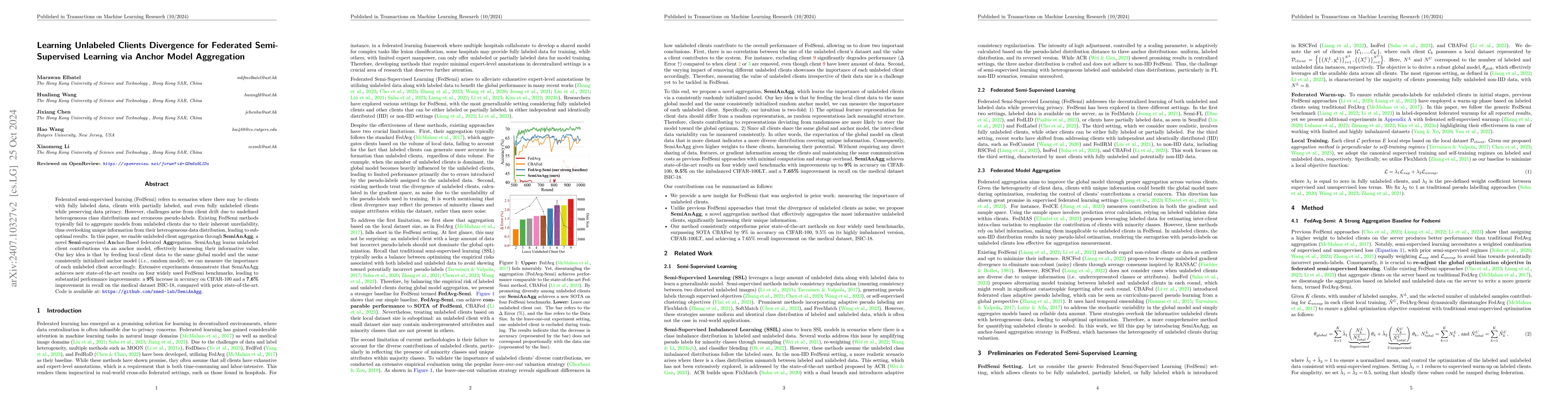 Thumbnail for Learning Unlabeled Clients Divergence via Anchor Model Aggregation for
  Federated Semi-supervised Learning