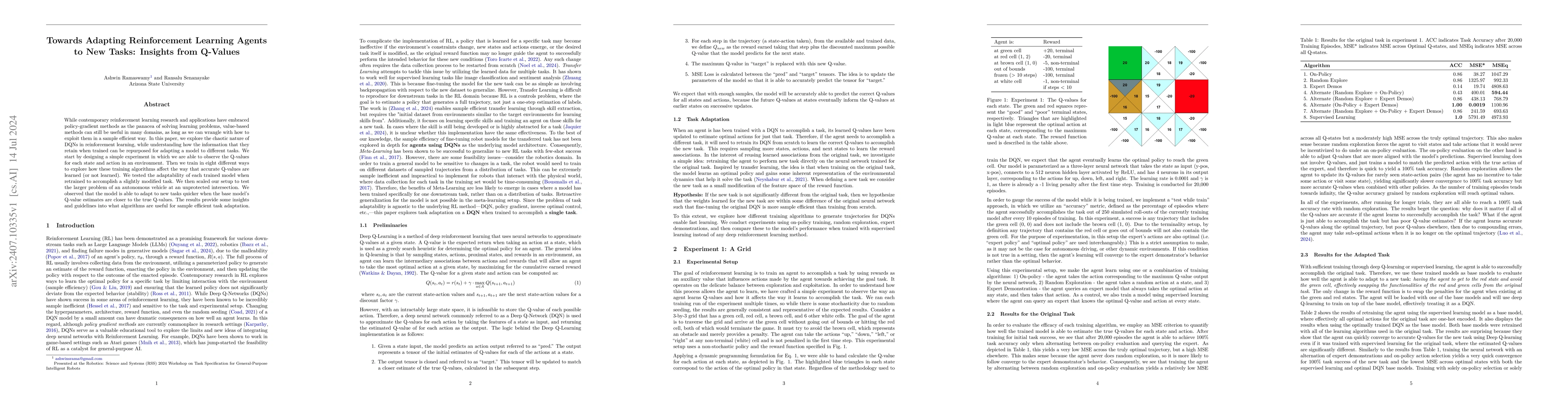 Thumbnail for Towards Adapting Reinforcement Learning Agents to New Tasks: Insights
  from Q-Values