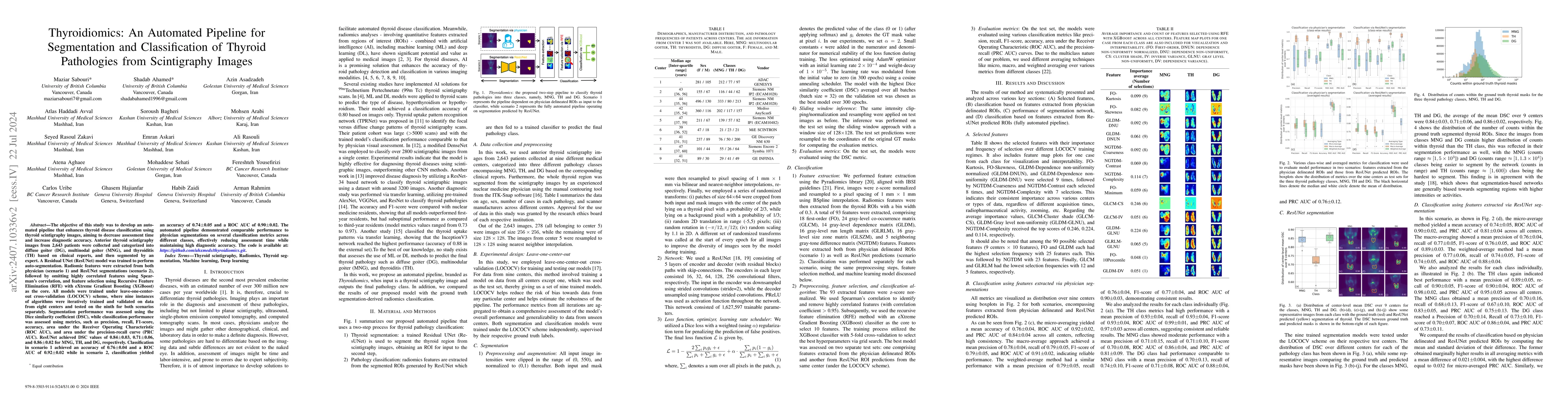 Thumbnail for Thyroidiomics: An Automated Pipeline for Segmentation and Classification
  of Thyroid Pathologies from Scintigraphy Images