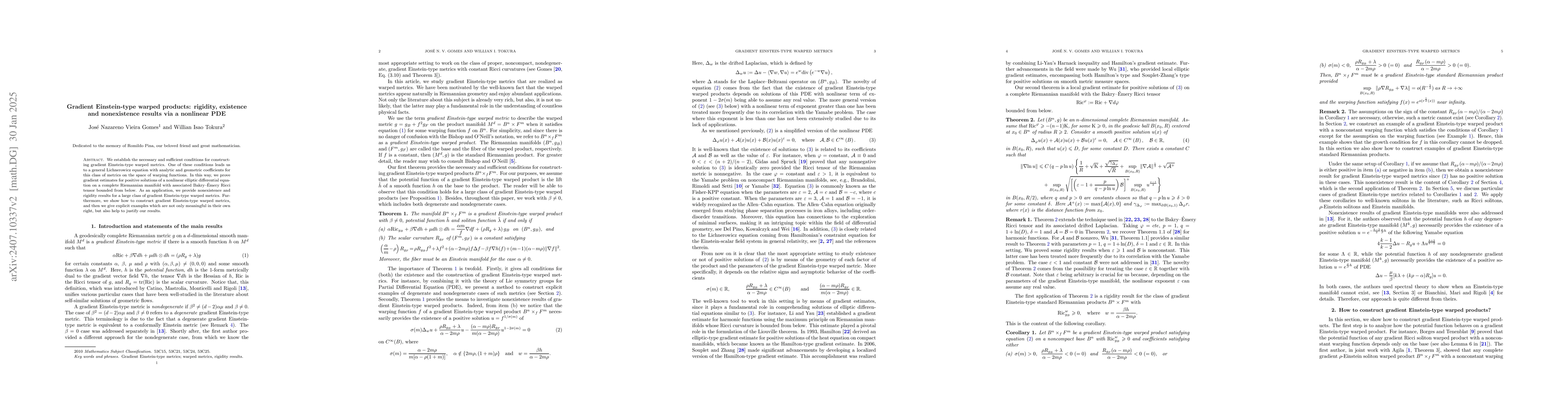 Thumbnail for Gradient Einstein-type warped products: rigidity, existence and
  nonexistence results via a nonlinear PDE