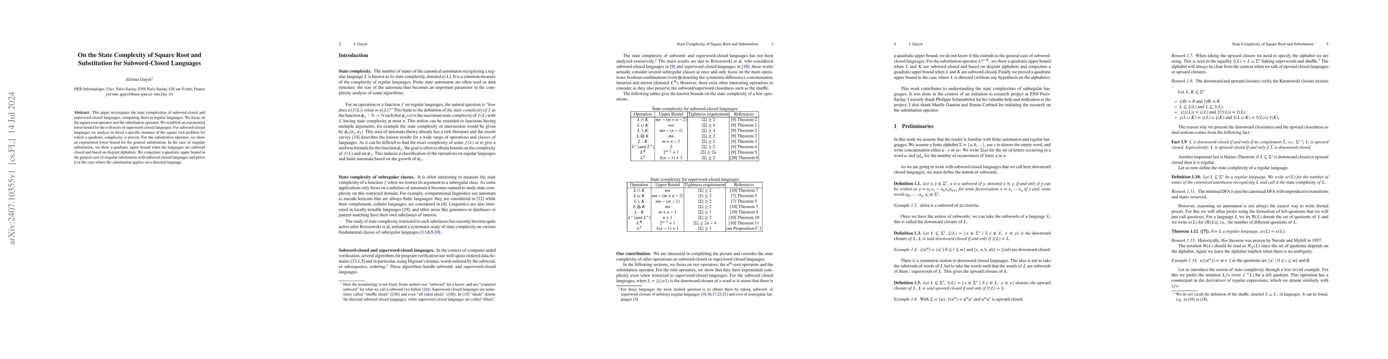 Thumbnail for On state complexity for subword-closed languages