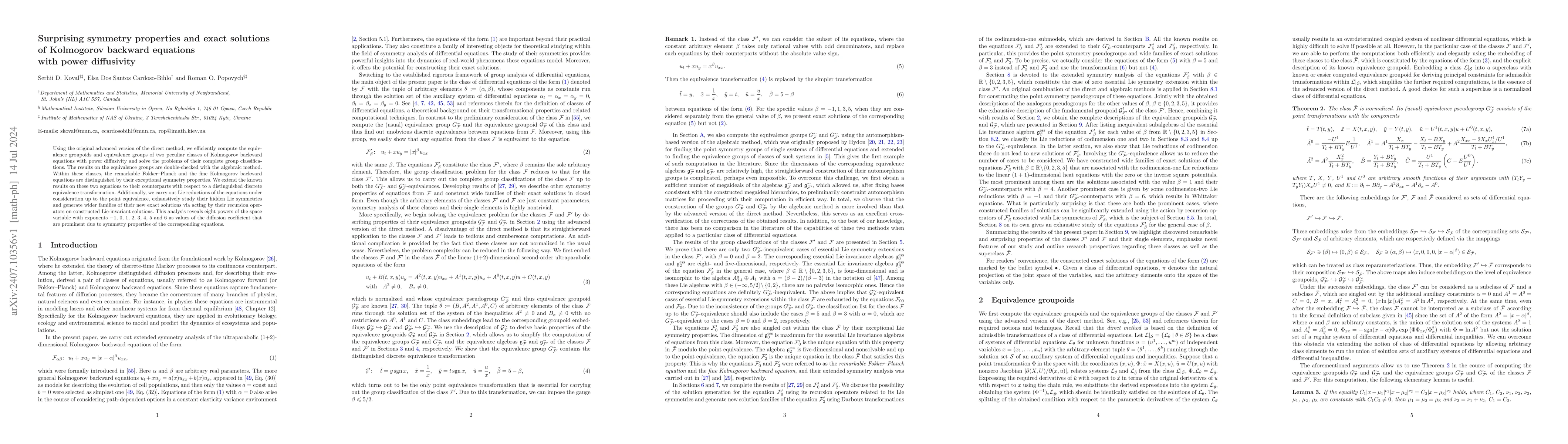 Thumbnail for Surprising symmetry properties and exact solutions of Kolmogorov
  backward equations with power diffusivity