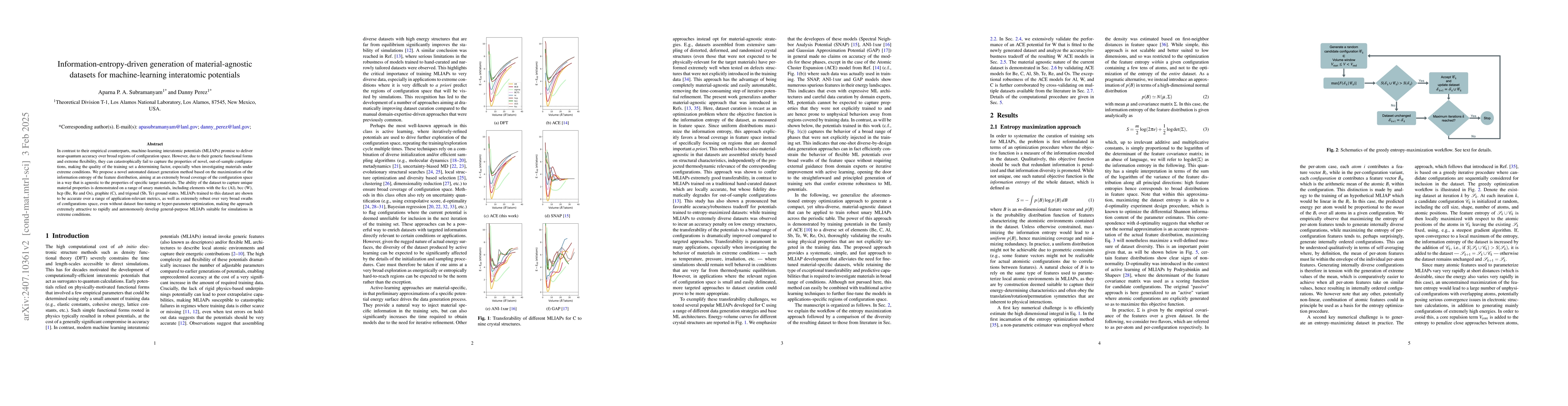 Thumbnail for Information-entropy-driven generation of material-agnostic datasets for
  machine-learning interatomic potentials