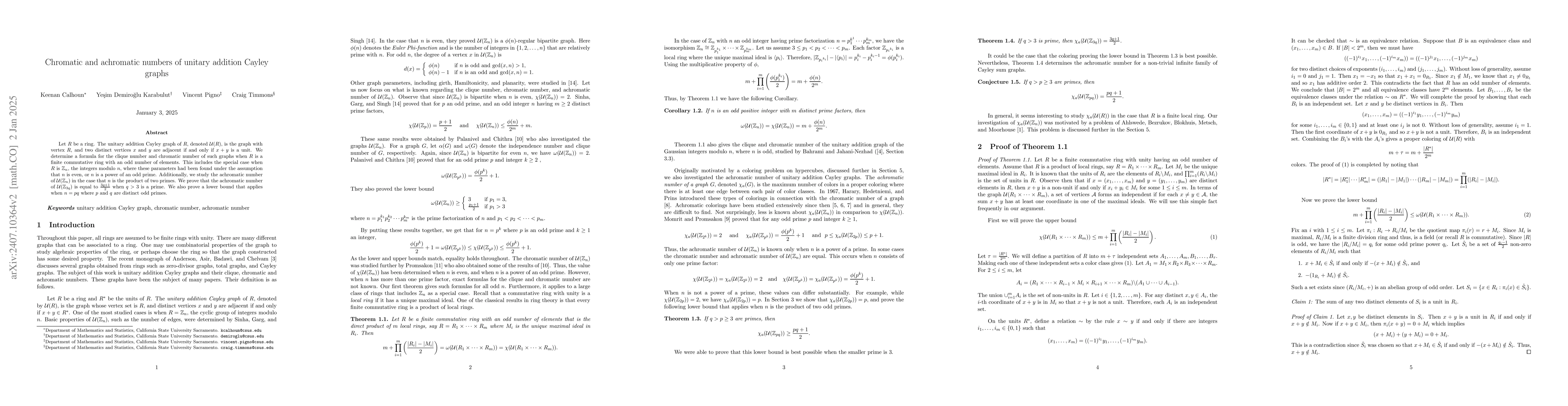 Thumbnail for Chromatic and achromatic numbers of unitary addition Cayley graphs
