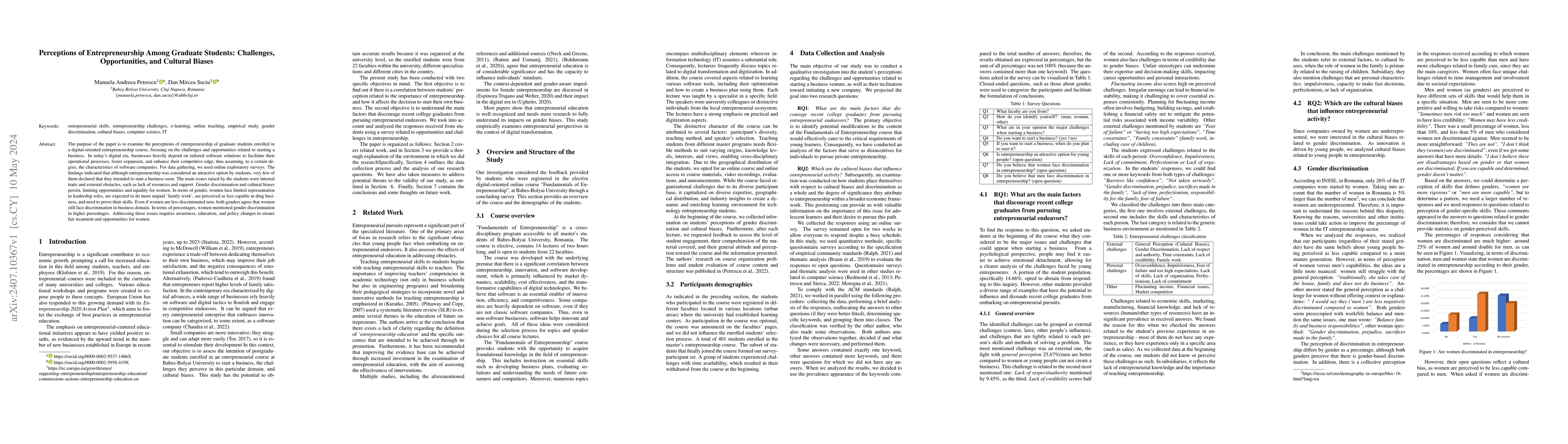 Thumbnail for Perceptions of Entrepreneurship Among Graduate Students: Challenges,
  Opportunities, and Cultural Biases