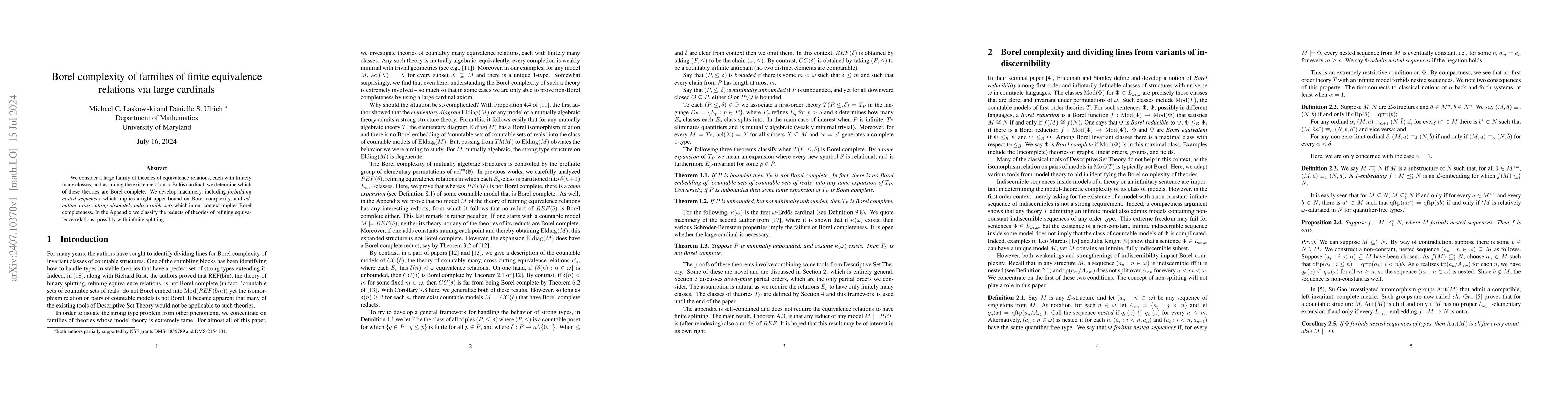 Thumbnail for Borel complexity of families of finite equivalence relations via large
  cardinals