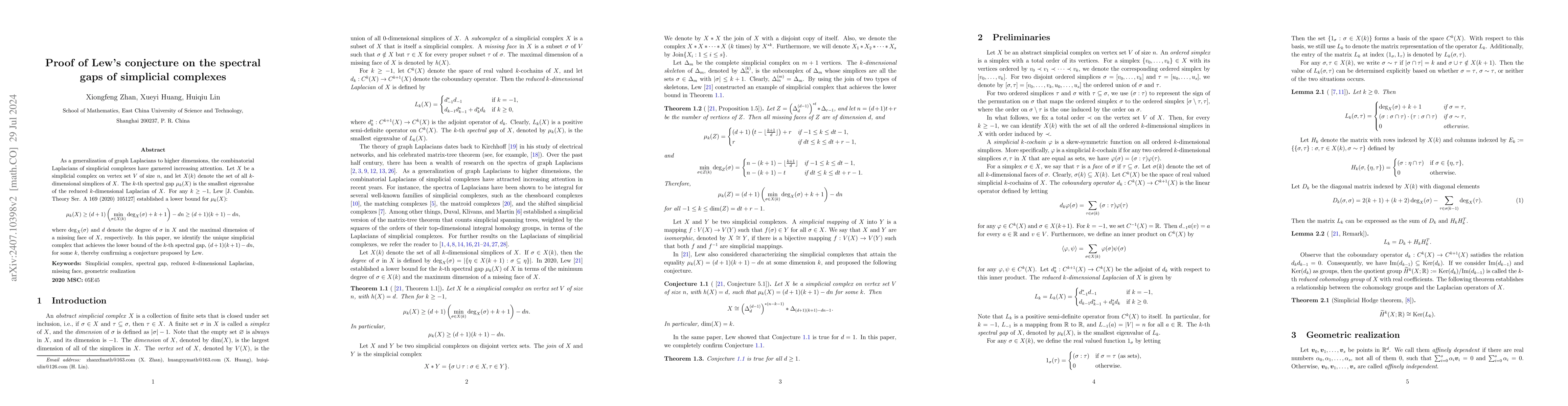 Thumbnail for Proof of Lew's conjecture on the spectral gaps of simplicial complexes