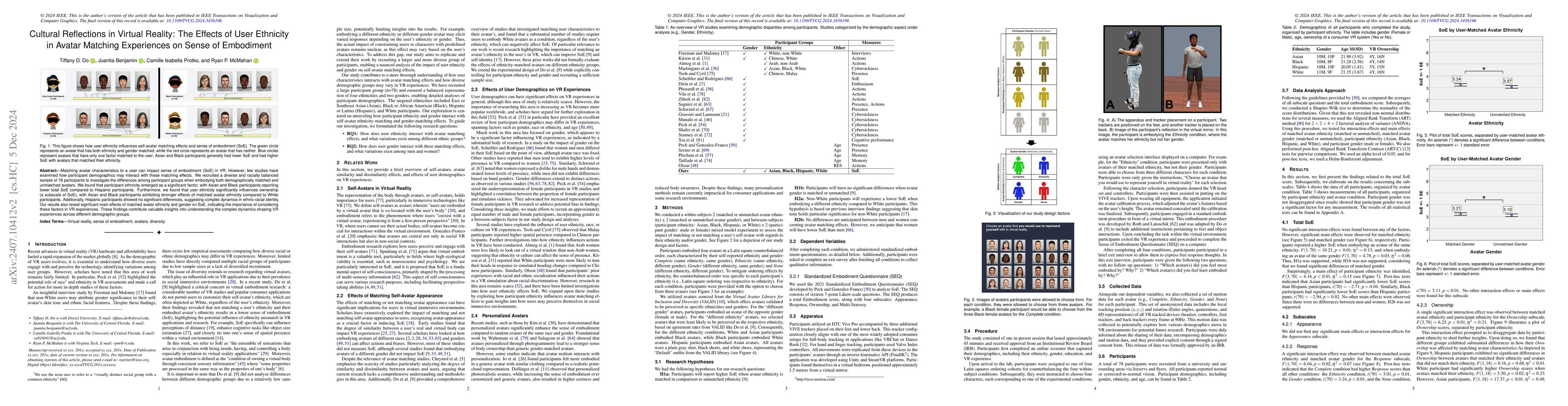 Thumbnail for Cultural Reflections in Virtual Reality: The Effects of User Ethnicity
  in Avatar Matching Experiences on Sense of Embodiment