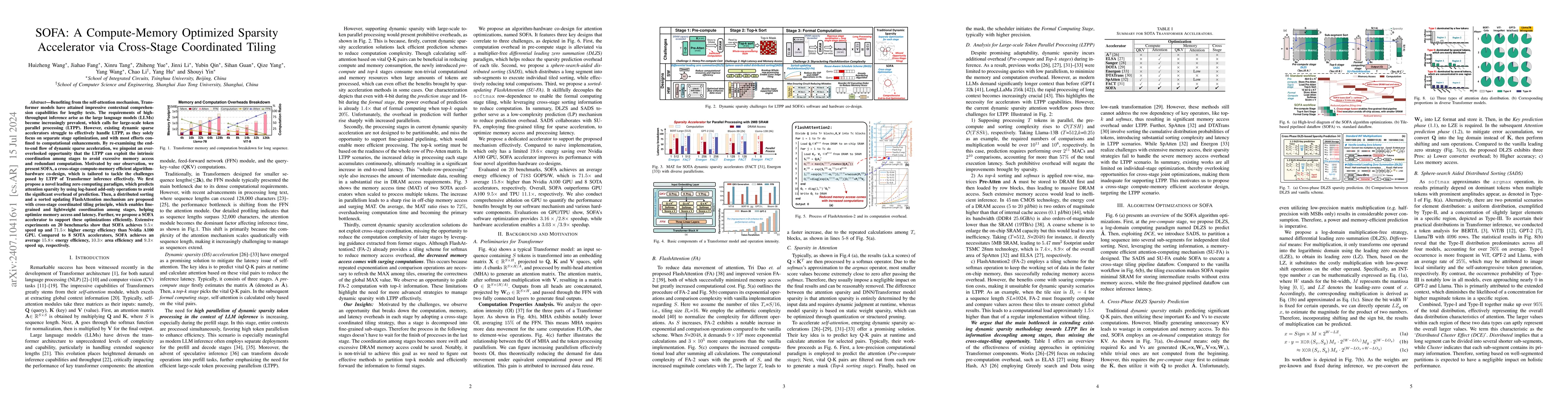 Thumbnail for SOFA: A Compute-Memory Optimized Sparsity Accelerator via Cross-Stage
  Coordinated Tiling