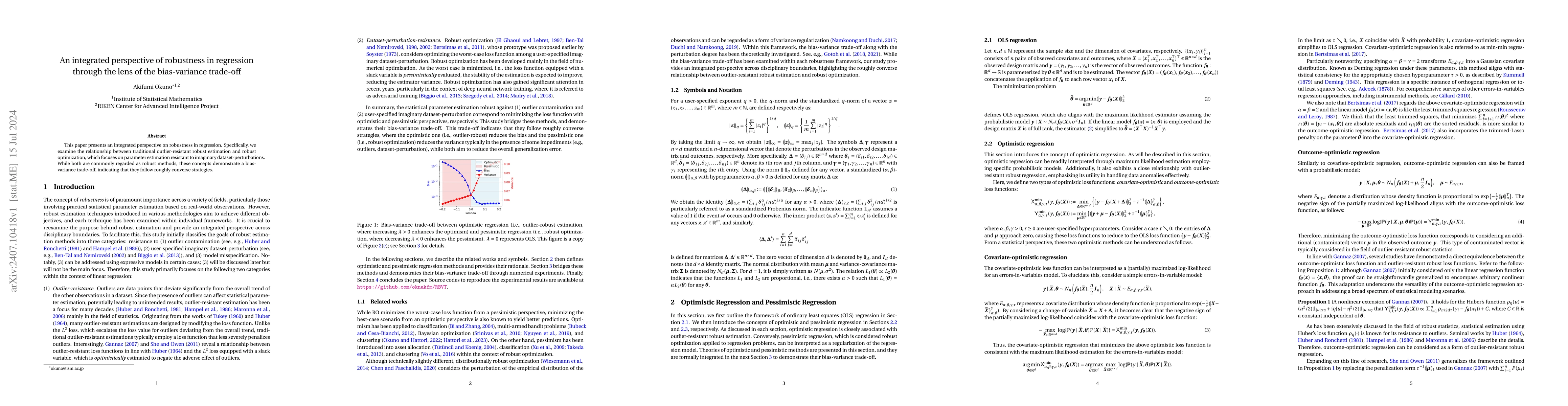 Thumbnail for An integrated perspective of robustness in regression through the lens
  of the bias-variance trade-off