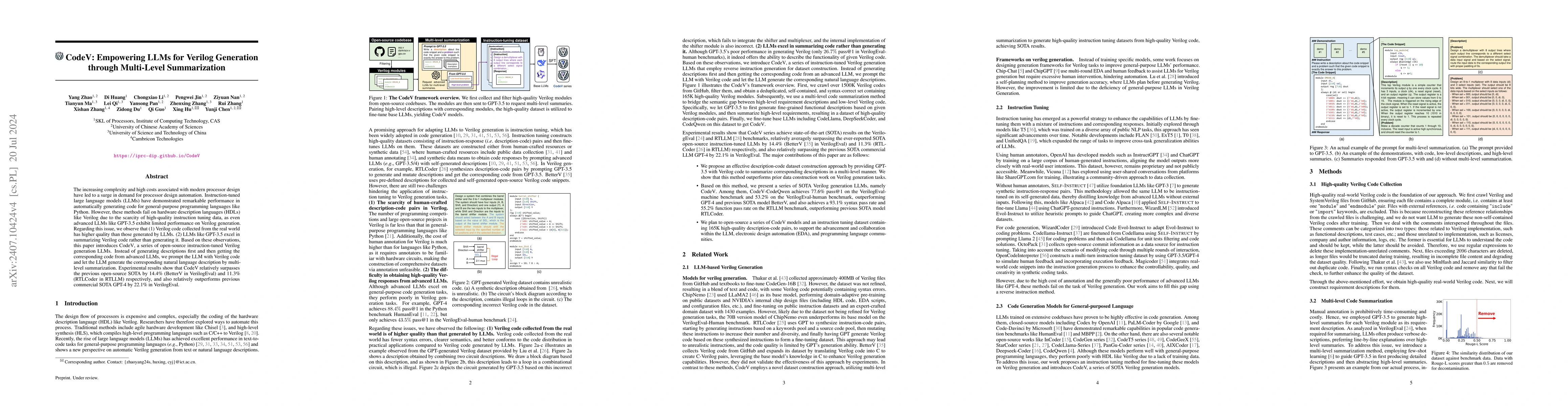 Thumbnail for CodeV: Empowering LLMs for Verilog Generation through Multi-Level
  Summarization