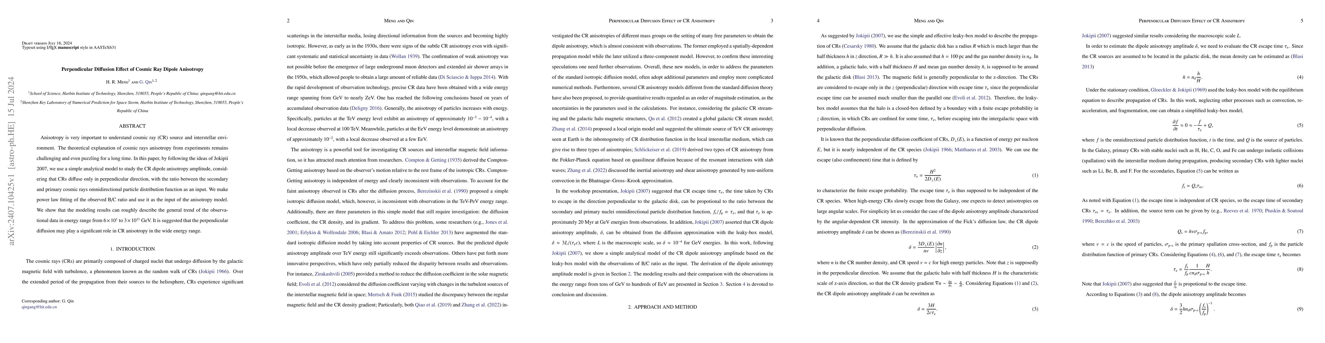 Thumbnail for Perpendicular Diffusion Effect of Cosmic Ray Dipole Anisotropy