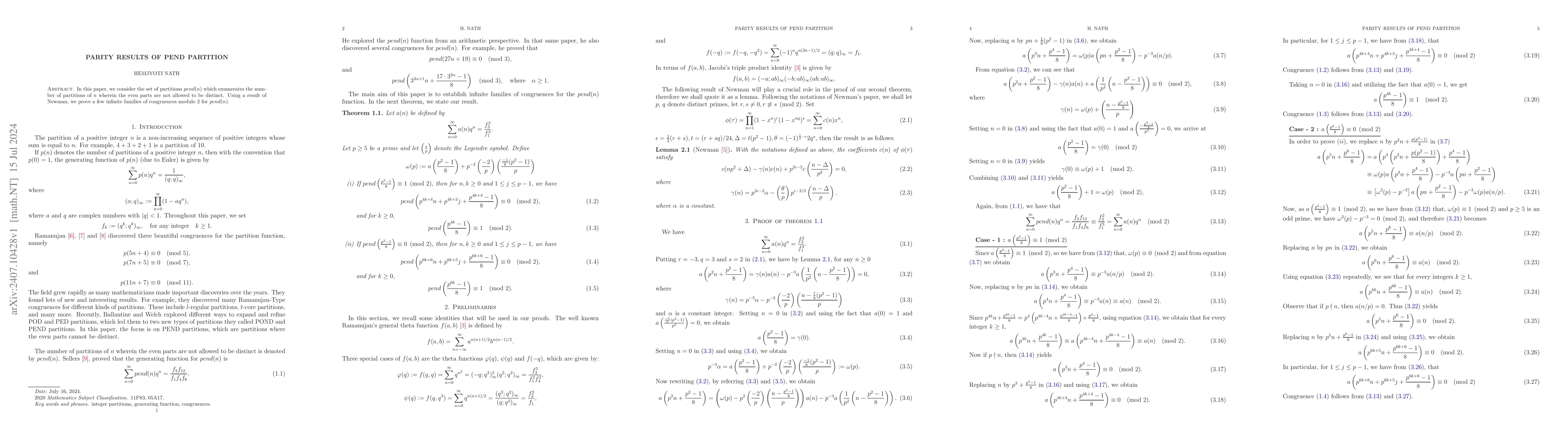 Thumbnail for Parity results of PEND partition