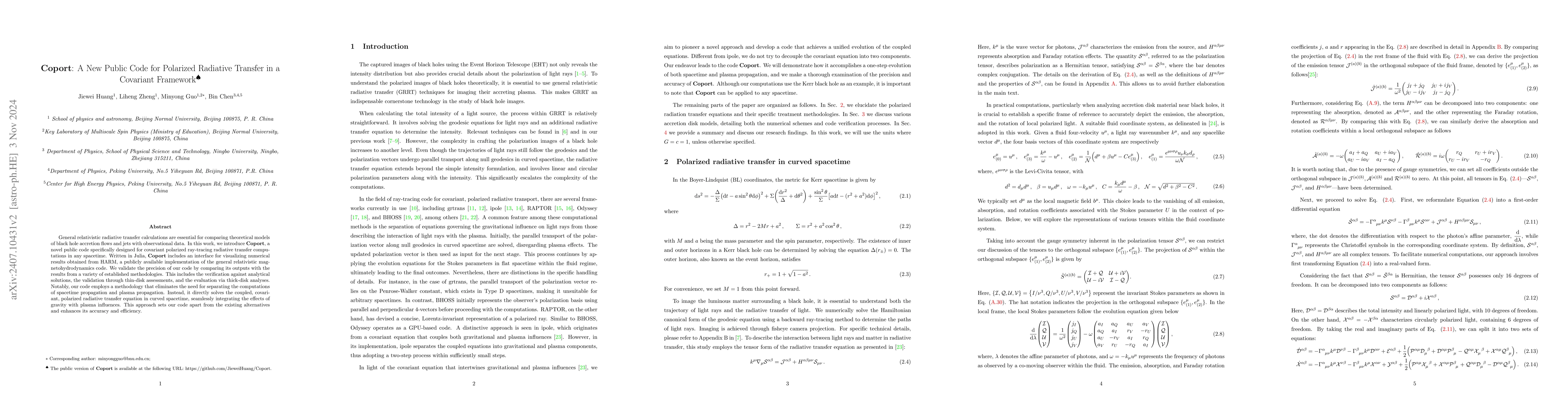 Thumbnail for Coport: A New Public Code for Polarized Radiative Transfer in a
  Covariant Framework$^\spadesuit$