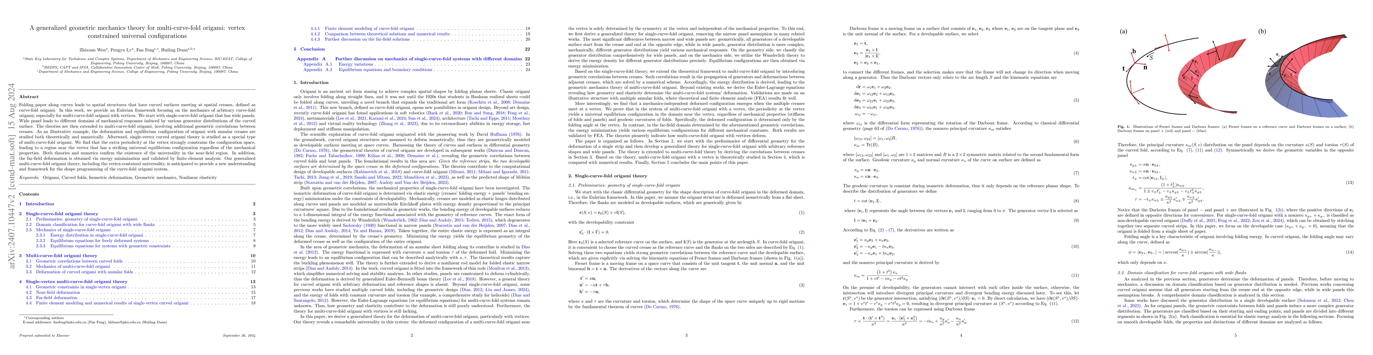 Thumbnail for A generalized geometric mechanics theory for multi-curve-fold origami:
  vertex constrained universal configurations