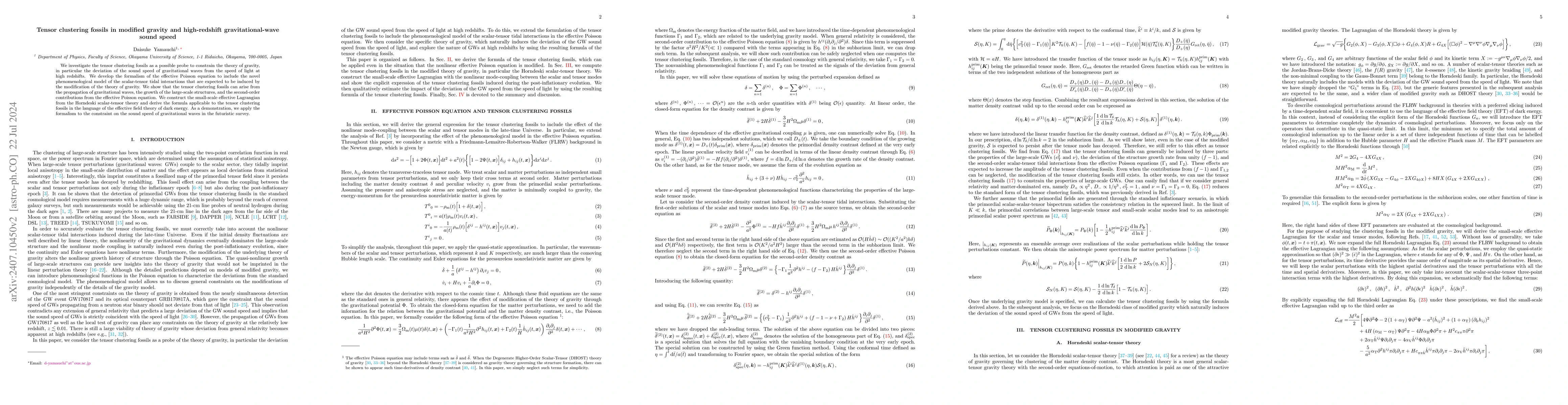 Thumbnail for Tensor clustering fossils in modified gravity and high-redshift
  gravitational-wave sound speed