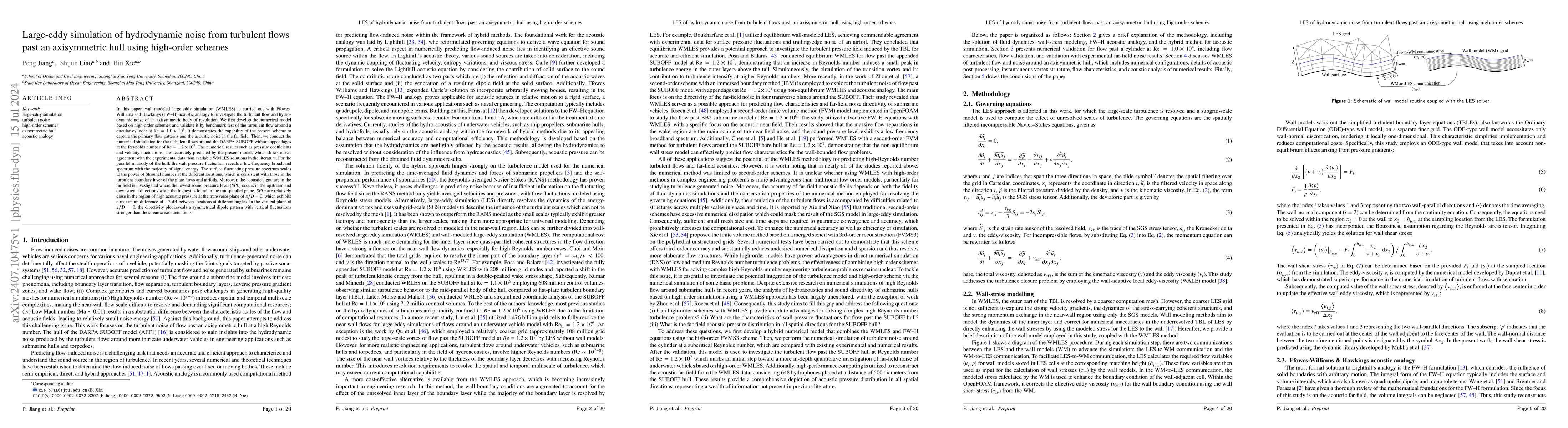 Thumbnail for Large-eddy simulation of hydrodynamic noise from turbulent flows past an
  axisymmetric hull using high-order schemes