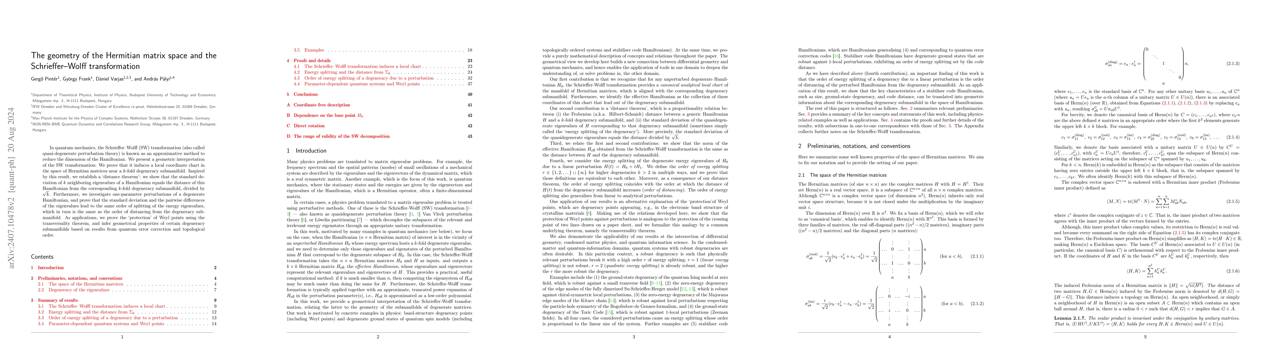 Thumbnail for The geometry of the Hermitian matrix space and the Schrieffer--Wolff
  transformation