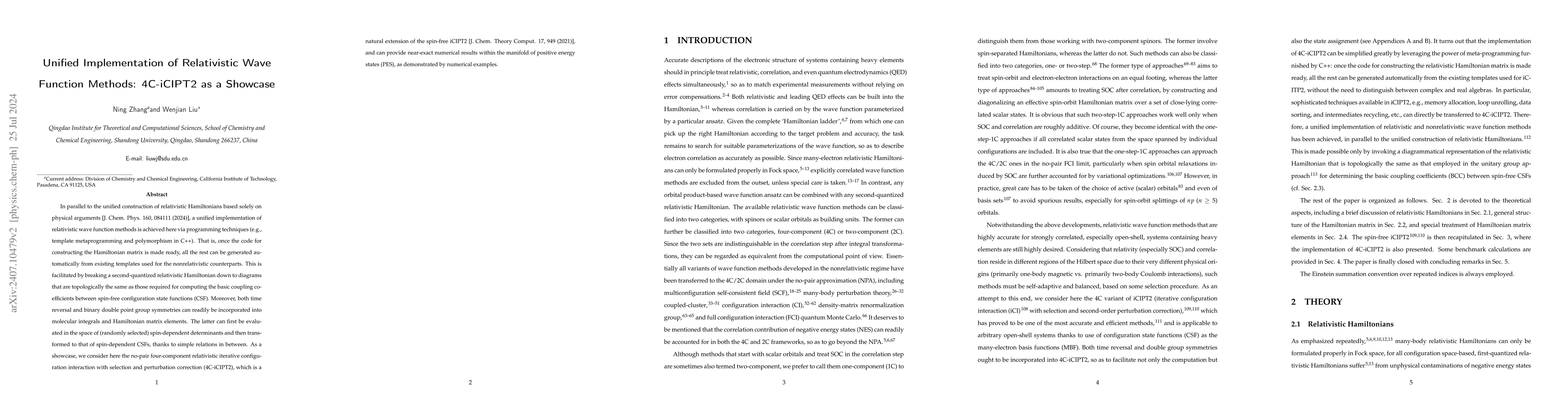Thumbnail for Unified Implementation of Relativistic Wave Function Methods: 4C-iCIPT2
  as a Showcase