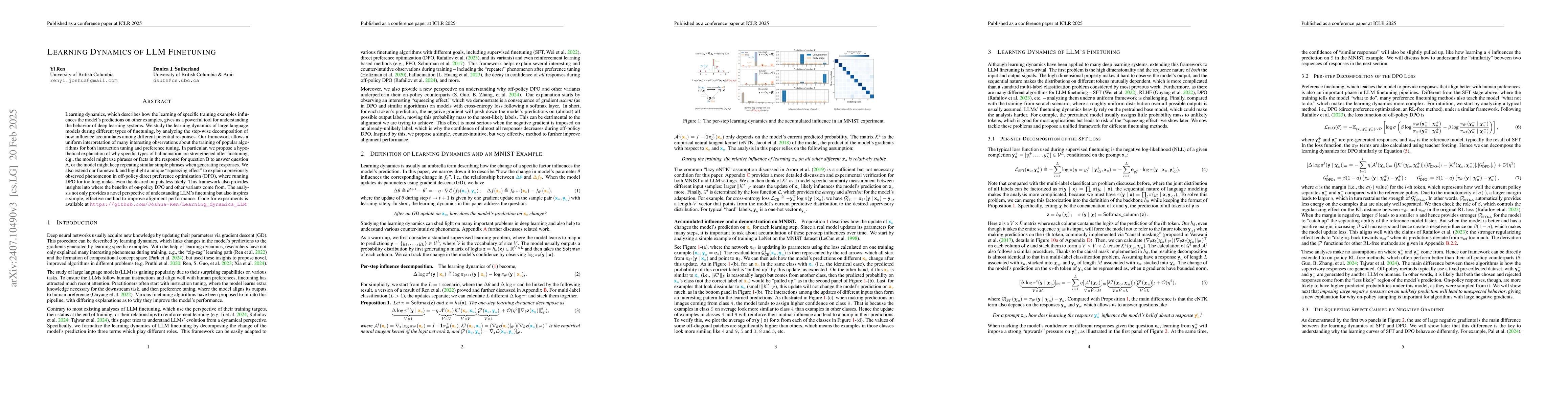 Thumbnail for Learning Dynamics of LLM Finetuning