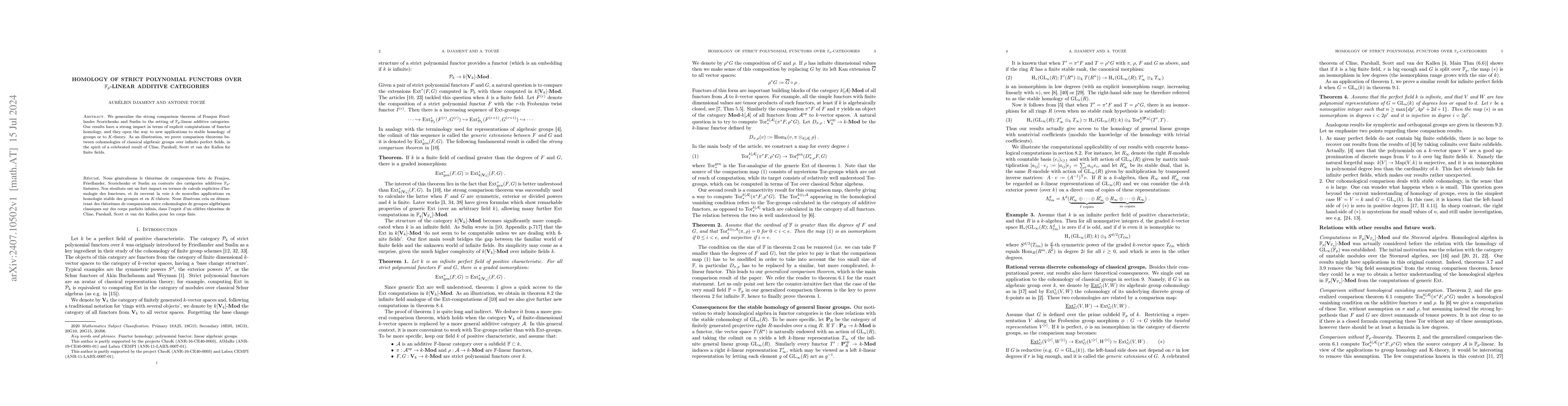 Thumbnail for Homology of strict polynomial functors over Fp-linear additive
  categories